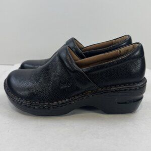 Bolo Womens Size 7 38 Black Leather Upper Slip On Loafer Clogs Comfort Shoes